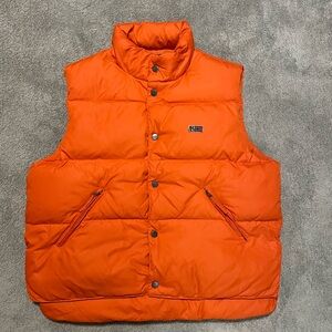 Napapijri Geographic Down Expedition Vest Men’s Large Orange Outdoor Snap Button